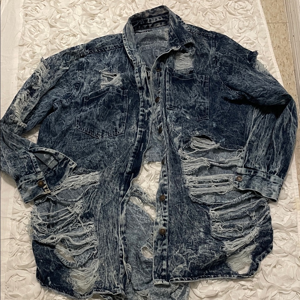 Thrill Distressed Blue Jean Jacket
